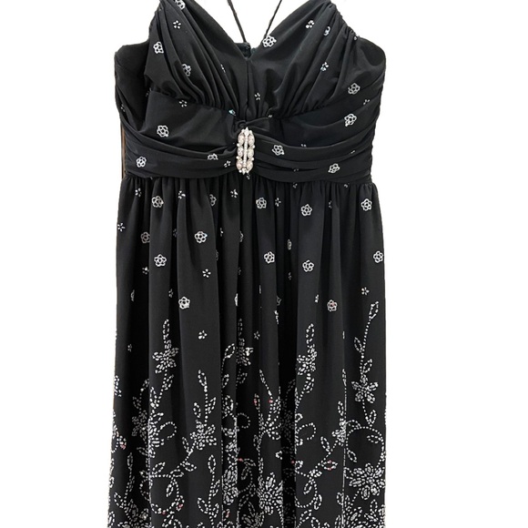 Cache BLACK beaded dress Stone Brooch Sweetheart Neckline Spaghetti Straps SZ 12 - Picture 11 of 14